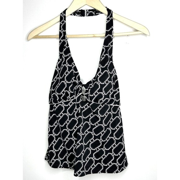 Tropical Escape Tankini Top Geometric Chain Women's Size LARGE BLACK/WHITE - Picture 1 of 8